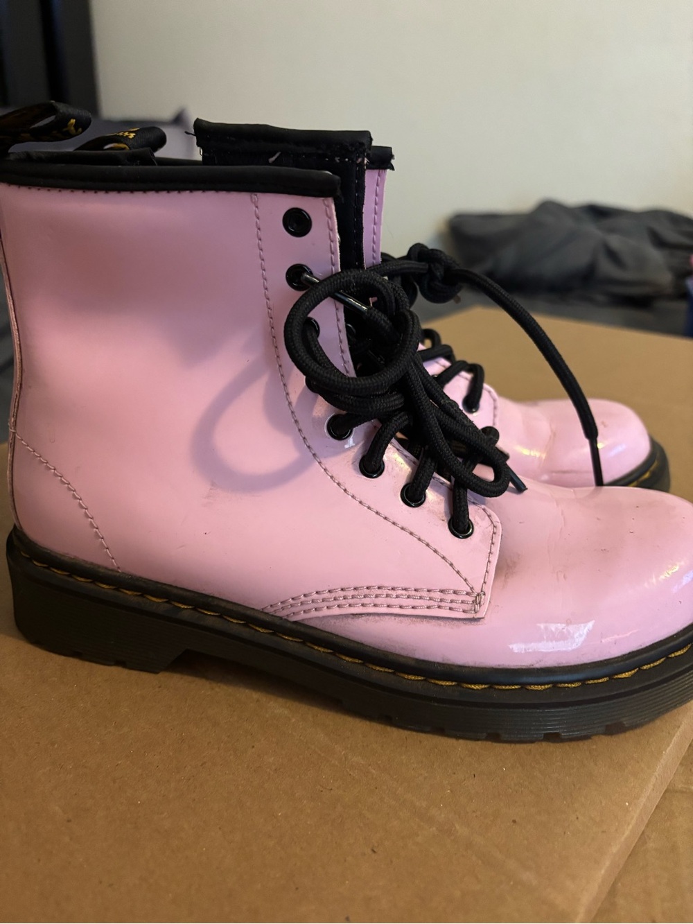 Doc Martens Pink Lace-Up Patent Combat Boots - Women's size 5